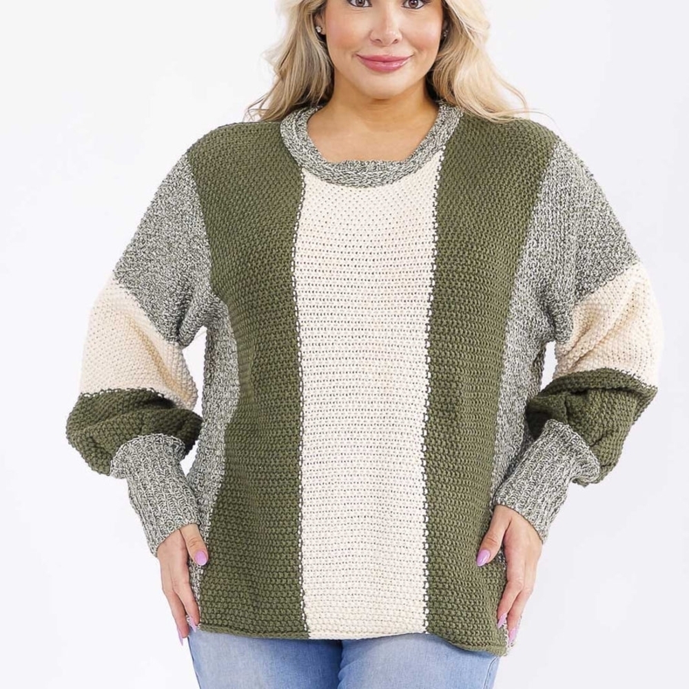 Entro Olive and Cream Colorblock Sweater